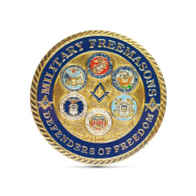 Custom Masonic Logo 3D Soft Enamel Souvenir Gold Plated Challenge Coin